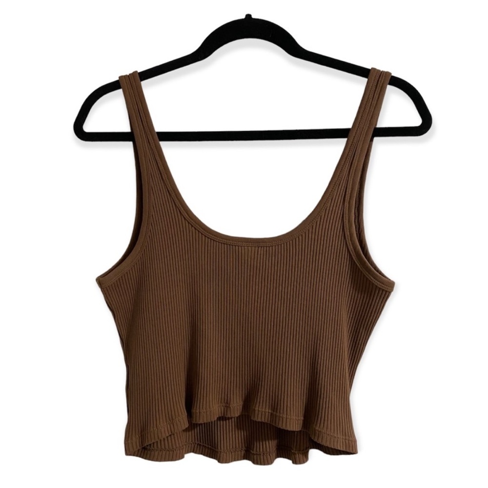NWOT Brown Ribbed Cropped Tank Top - Picture 3 of 6